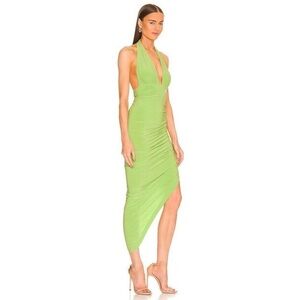 Norma Kamali Halter Side Drape Gown Gemini Green